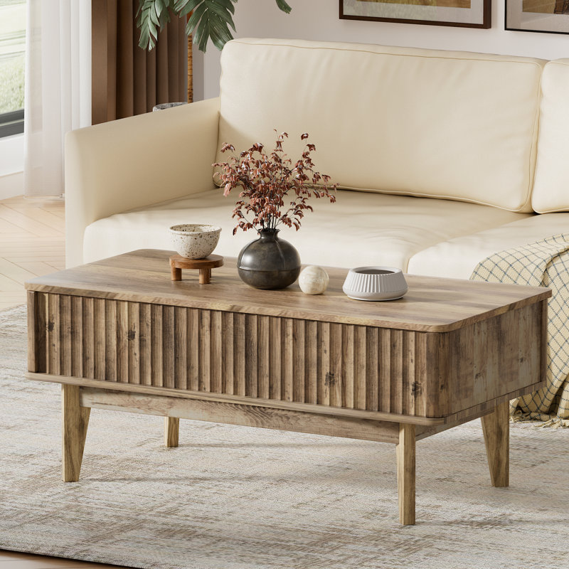 Gracie Oaks Coffee Table With Storage Lift Top Coffee Table With 3 Hidden Storage Compartments Farmhouse Wooden Center Table For Living Room Reception Room And Office Wayfair